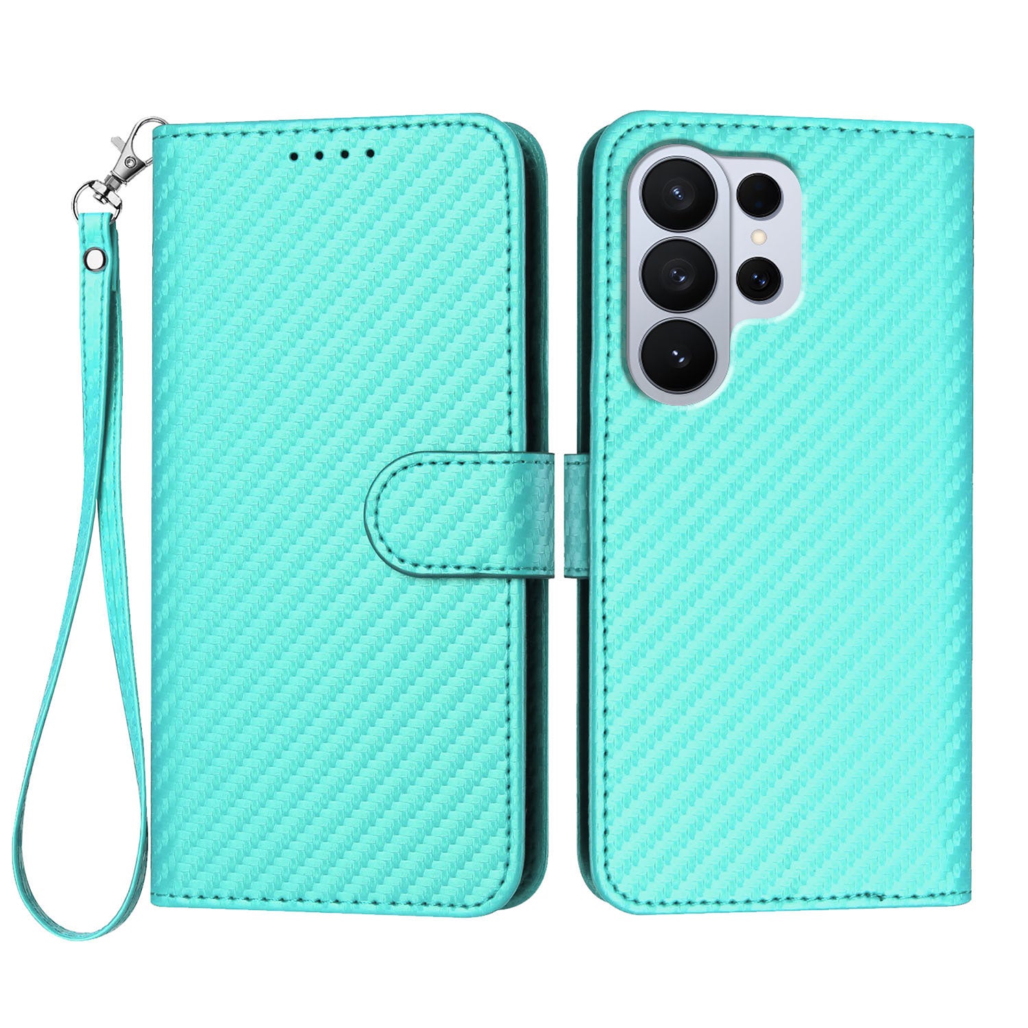 For Samsung Galaxy S26 Ultra Wallet Case with Strap Carbon Fiber Texture Leather Mobile Cover