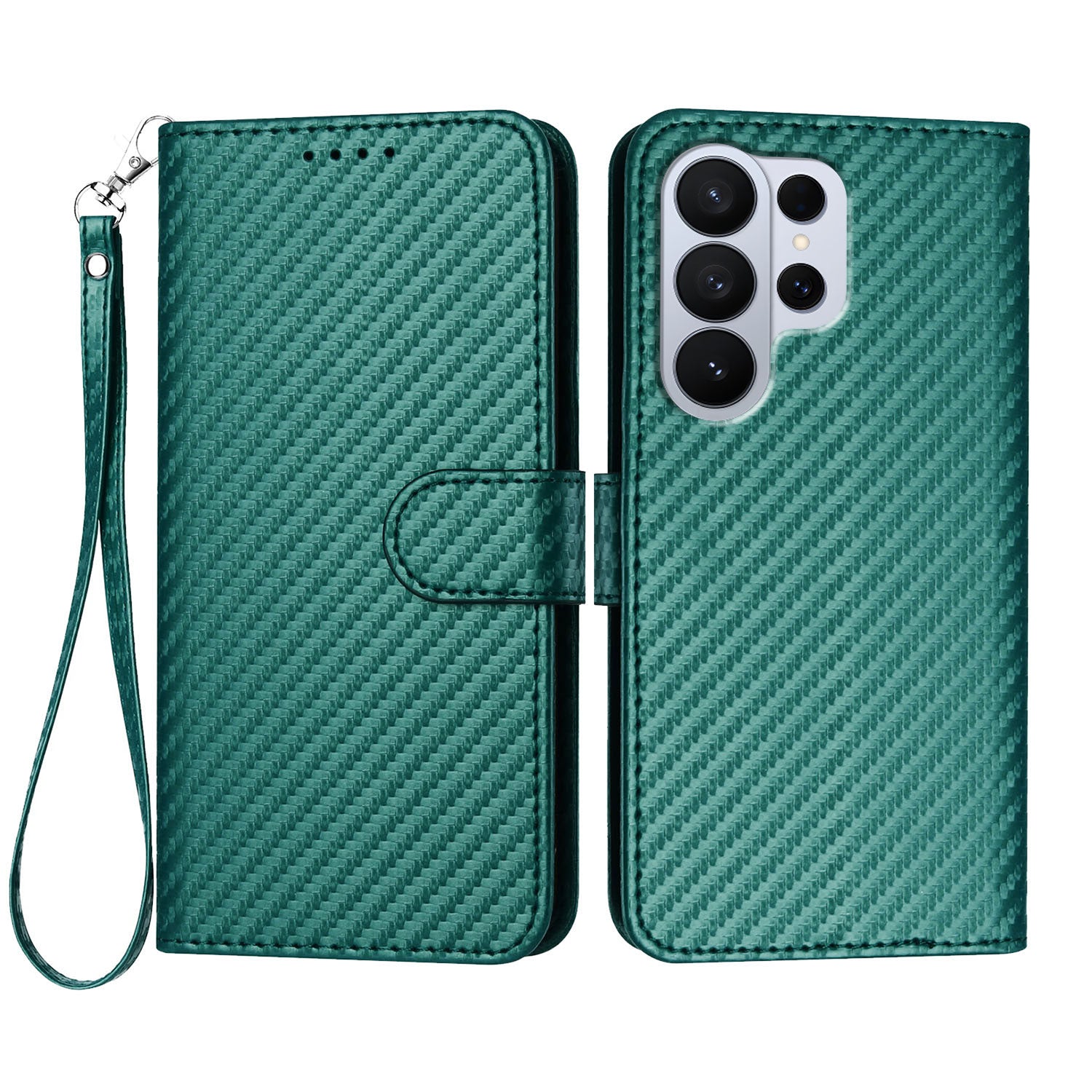 For Samsung Galaxy S26 Ultra Wallet Case with Strap Carbon Fiber Texture Leather Mobile Cover
