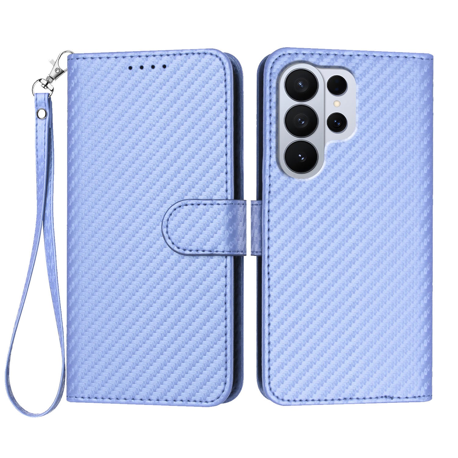 For Samsung Galaxy S26 Ultra Wallet Case with Strap Carbon Fiber Texture Leather Mobile Cover