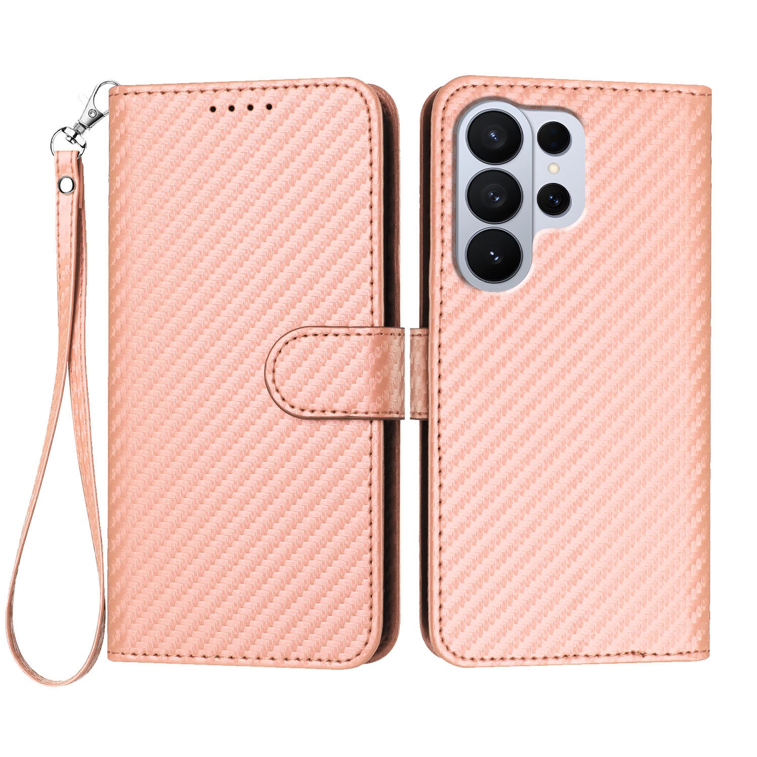 For Samsung Galaxy S26 Ultra Wallet Case with Strap Carbon Fiber Texture Leather Mobile Cover