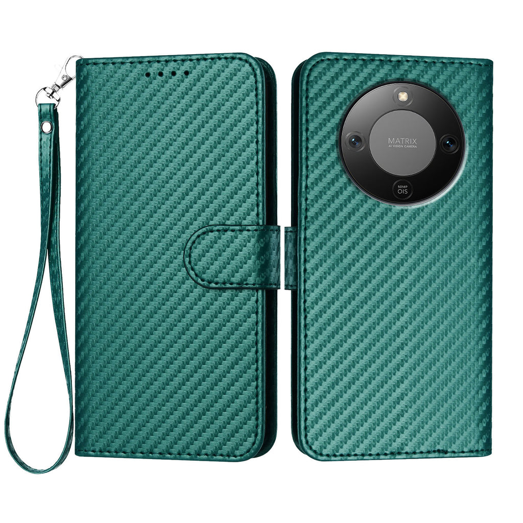 For Honor X9d 5G / Honor X70 5G Wallet Case with Strap Carbon Fiber Texture Leather Mobile Cover