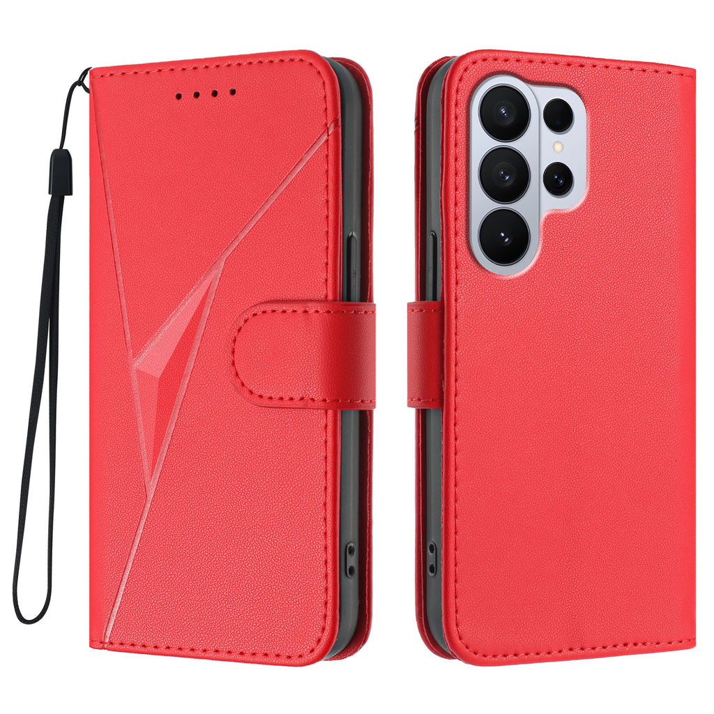 For Samsung Galaxy S26 Ultra Case Triangle Imprint Leather Phone Cover with Lanyard