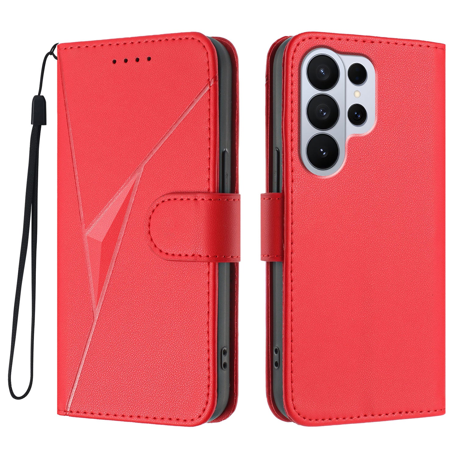 For Samsung Galaxy S26 Ultra Case Triangle Imprint Leather Phone Cover with Lanyard