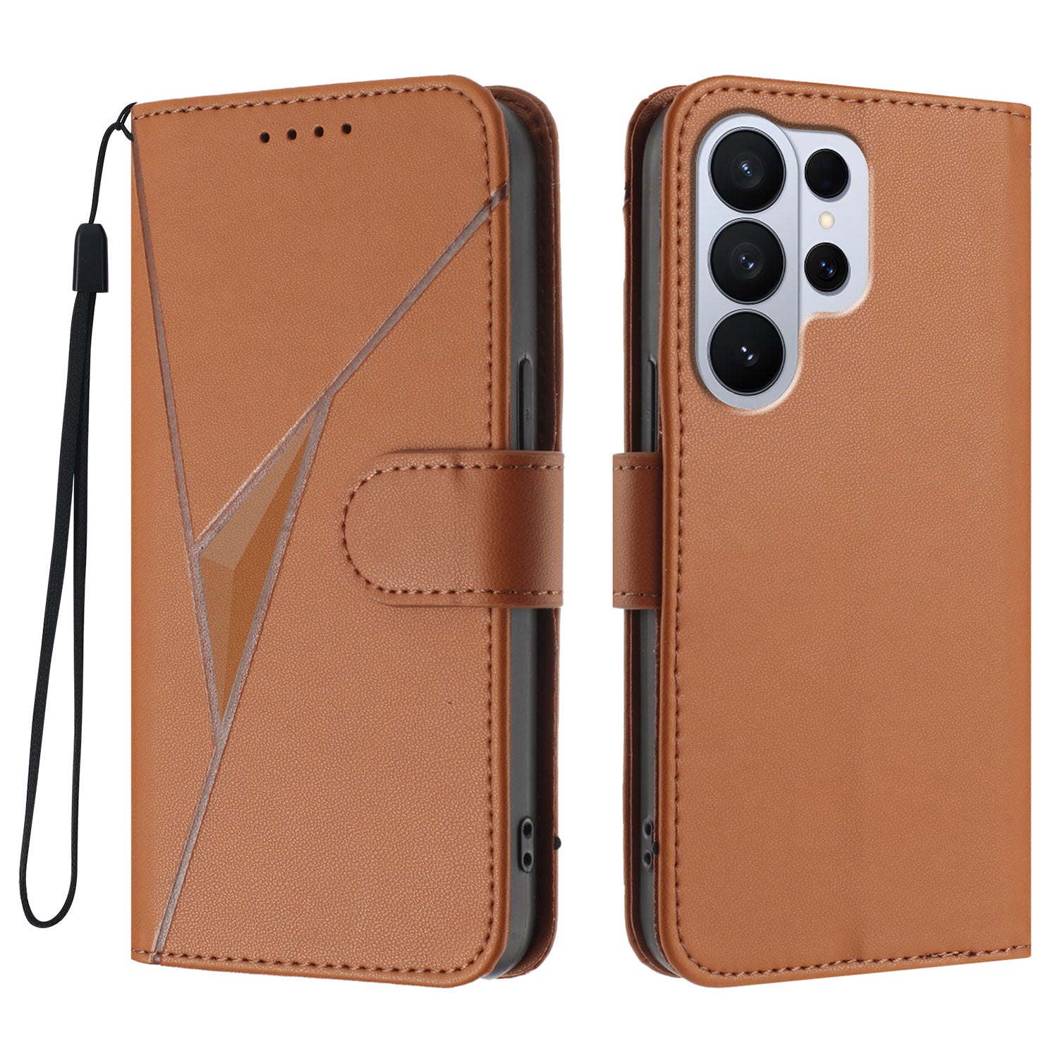 For Samsung Galaxy S26 Ultra Case Triangle Imprint Leather Phone Cover with Lanyard