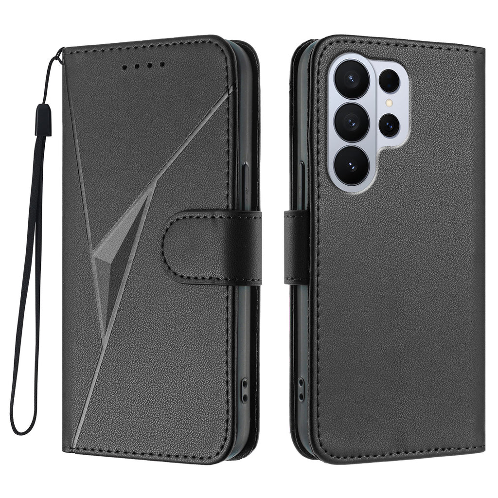 For Samsung Galaxy S26 Ultra Case Triangle Imprint Leather Phone Cover with Lanyard