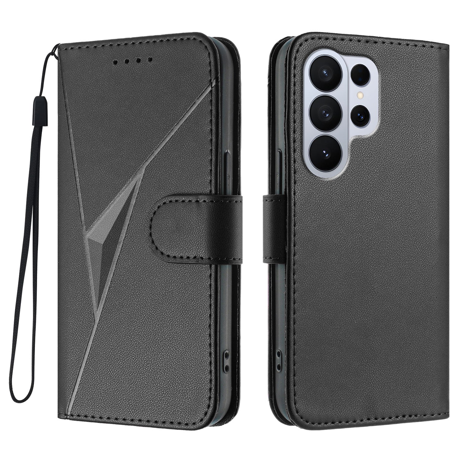 For Samsung Galaxy S26 Ultra Case Triangle Imprint Leather Phone Cover with Lanyard