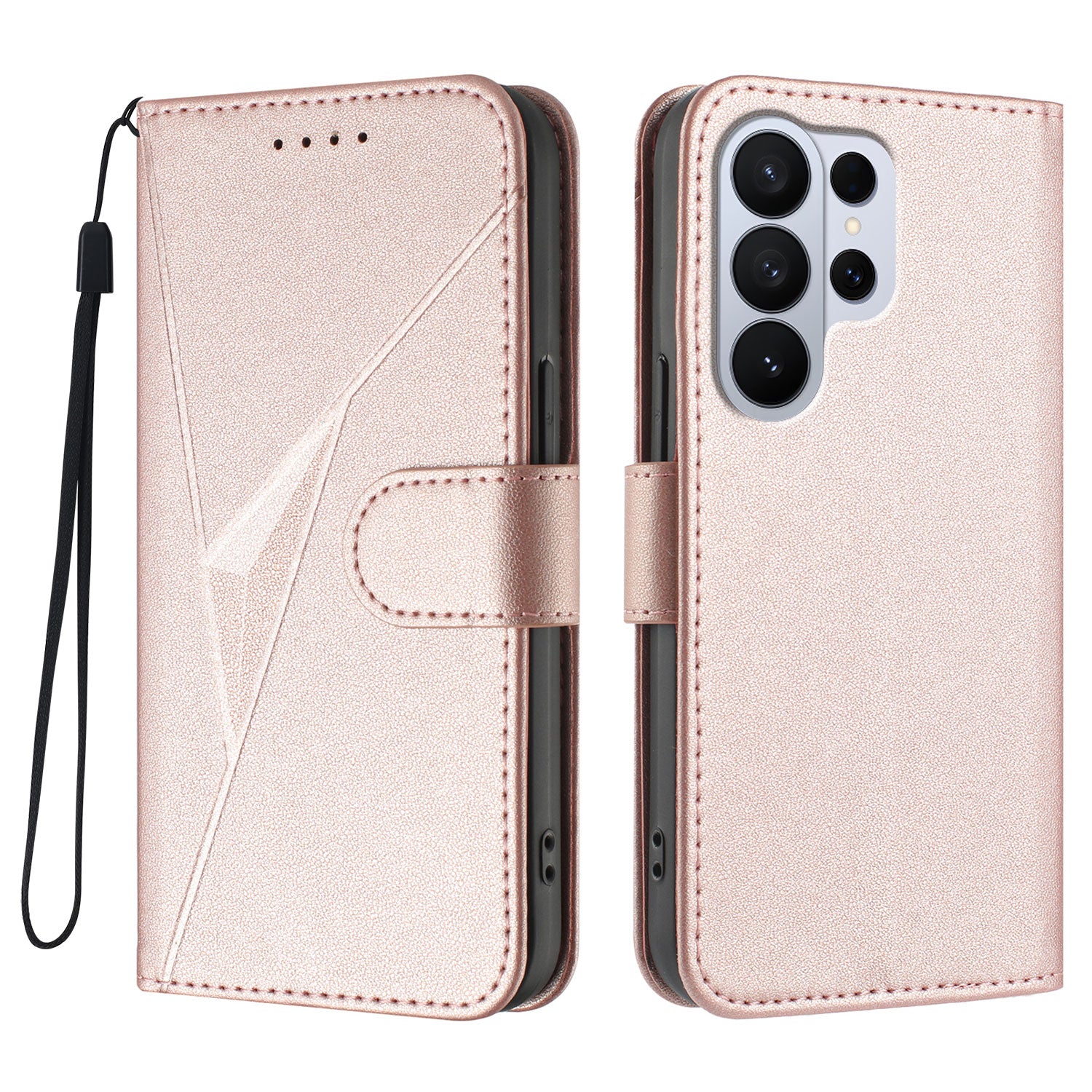 For Samsung Galaxy S26 Ultra Case Triangle Imprint Leather Phone Cover with Lanyard