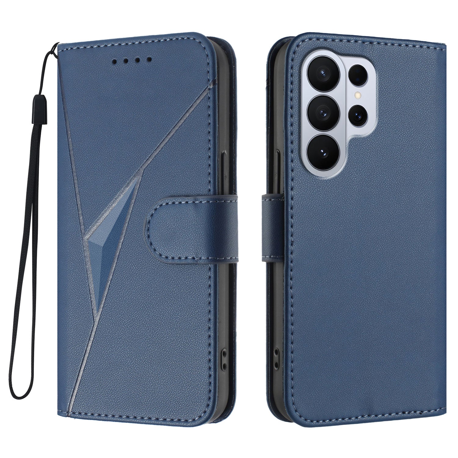 For Samsung Galaxy S26 Ultra Case Triangle Imprint Leather Phone Cover with Lanyard