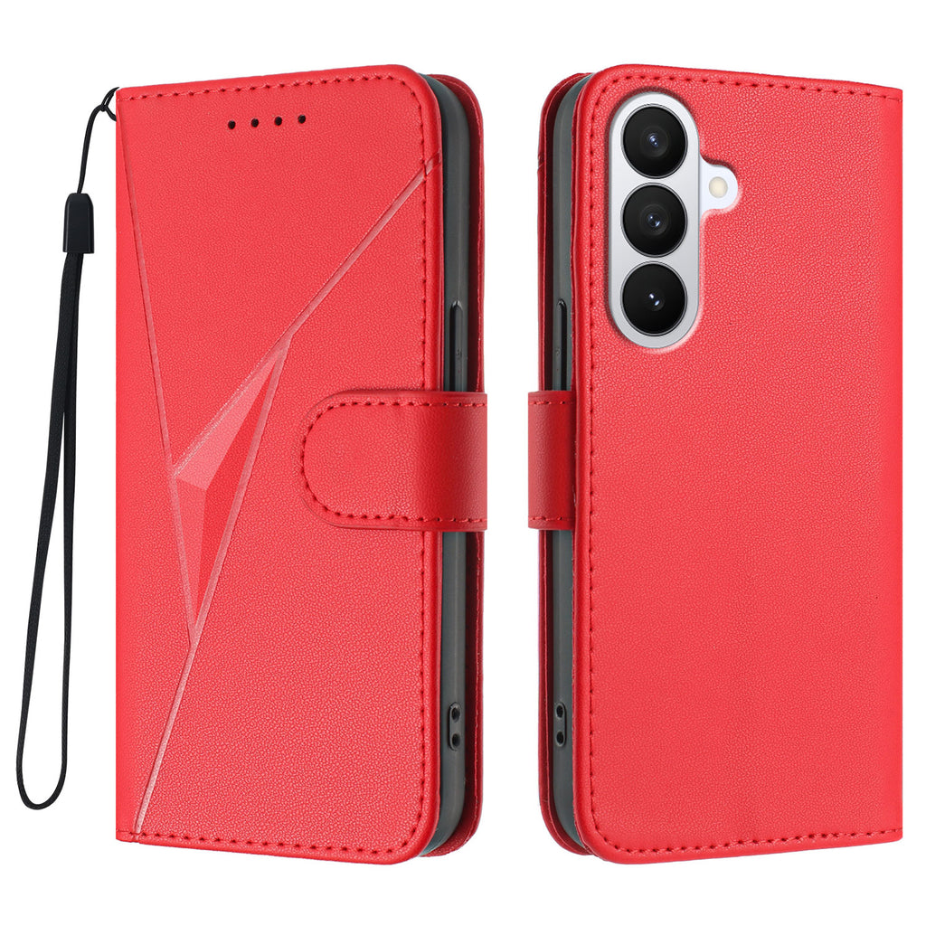 For Samsung Galaxy S26 Pro Case Triangle Imprint Leather Phone Cover with Lanyard