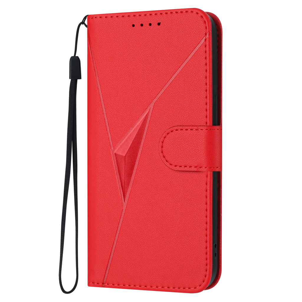 For Samsung Galaxy S26 Pro Case Triangle Imprint Leather Phone Cover with Lanyard