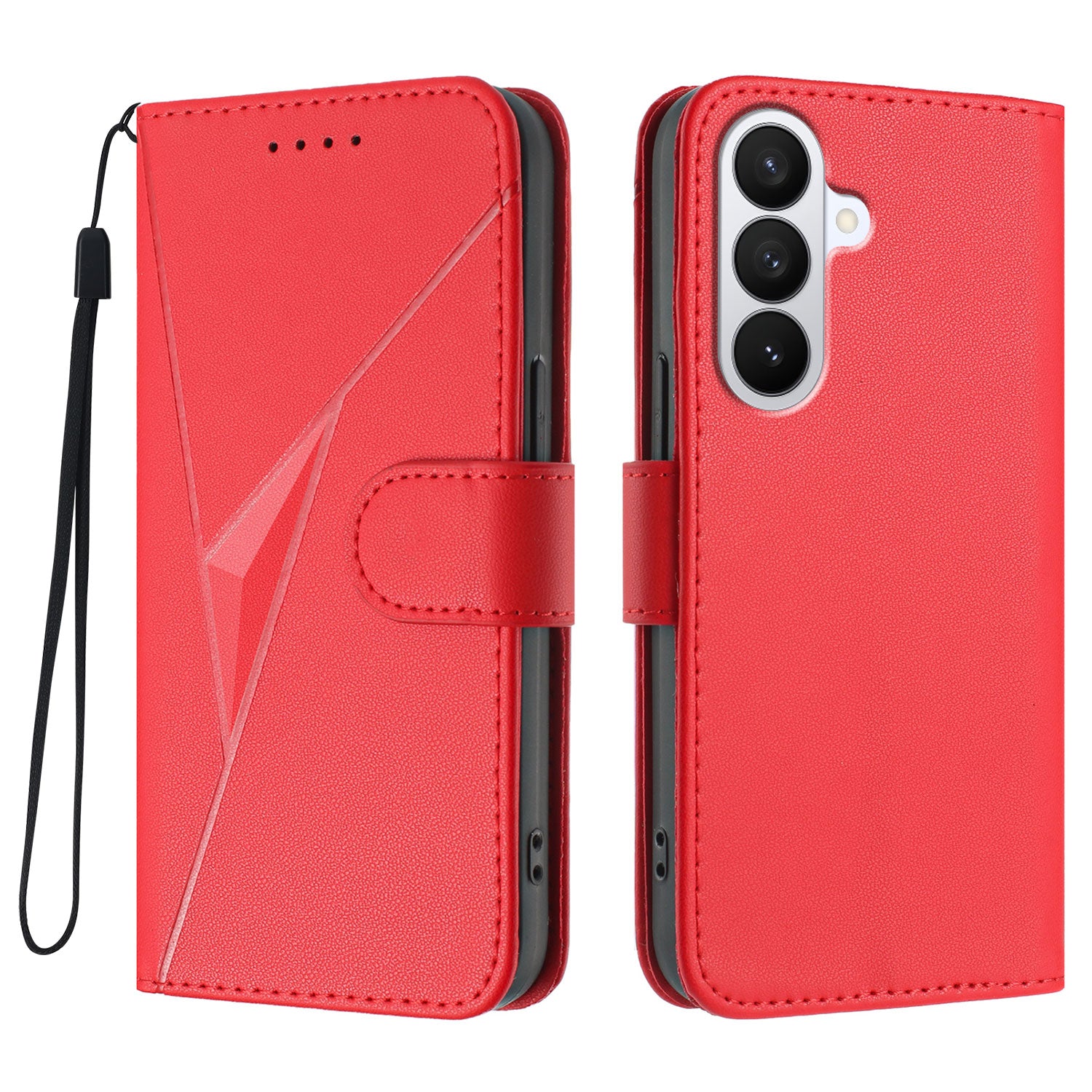 For Samsung Galaxy S26 Pro Case Triangle Imprint Leather Phone Cover with Lanyard