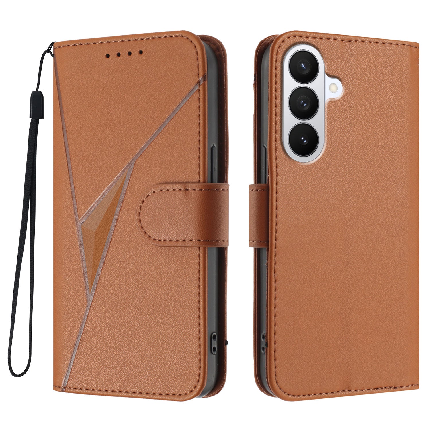 For Samsung Galaxy S26 Pro Case Triangle Imprint Leather Phone Cover with Lanyard