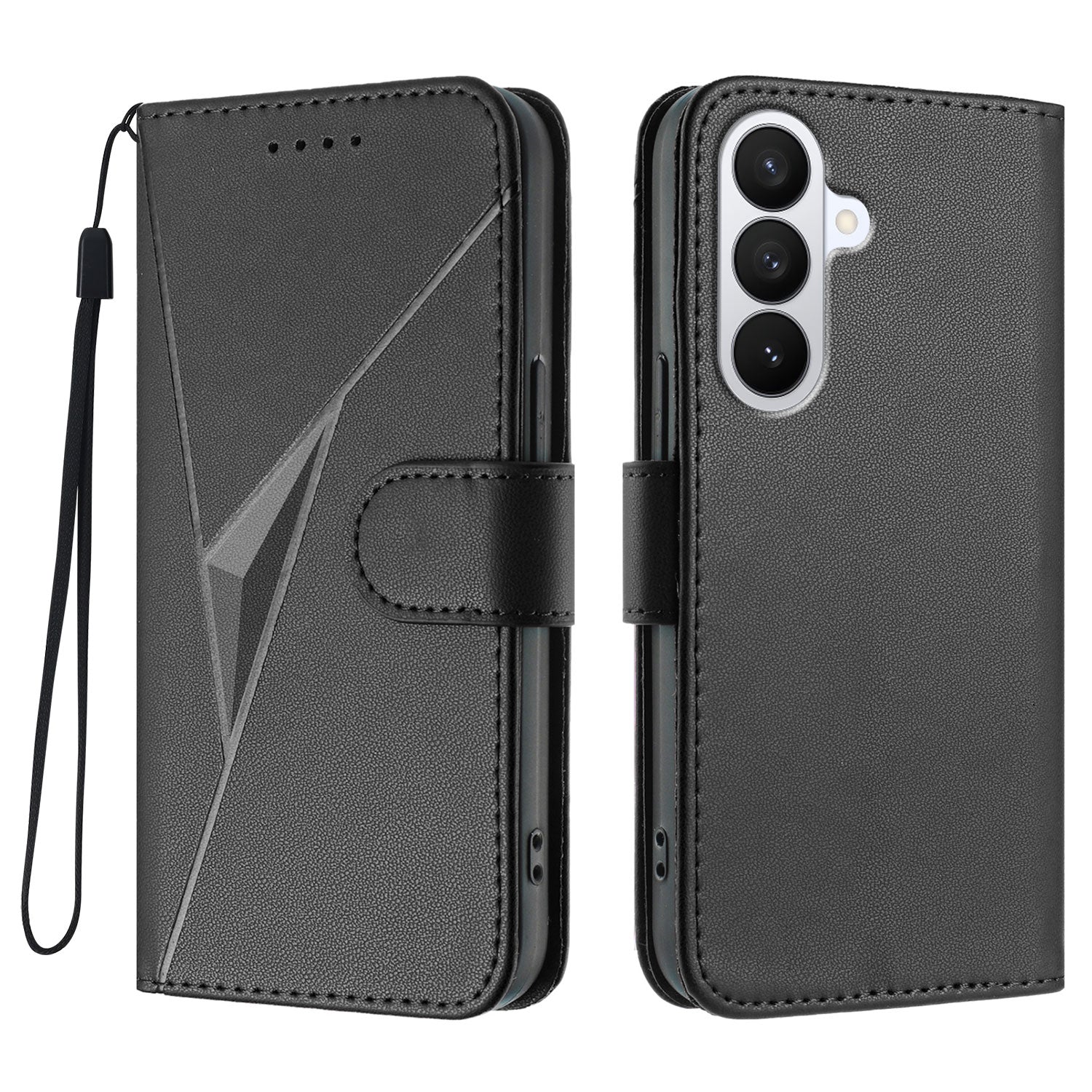 For Samsung Galaxy S26 Pro Case Triangle Imprint Leather Phone Cover with Lanyard
