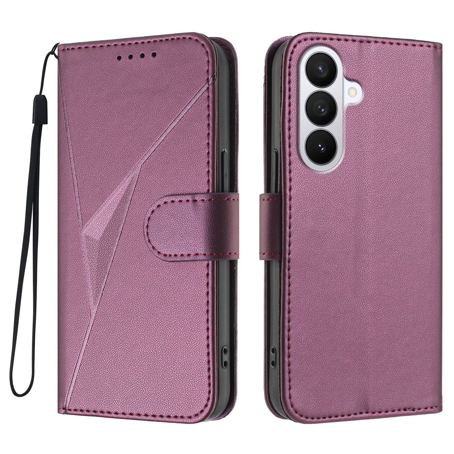 For Samsung Galaxy S26 Pro Case Triangle Imprint Leather Phone Cover with Lanyard