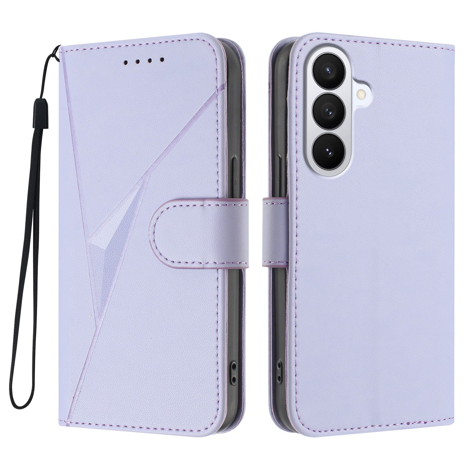 For Samsung Galaxy S26 Pro Case Triangle Imprint Leather Phone Cover with Lanyard