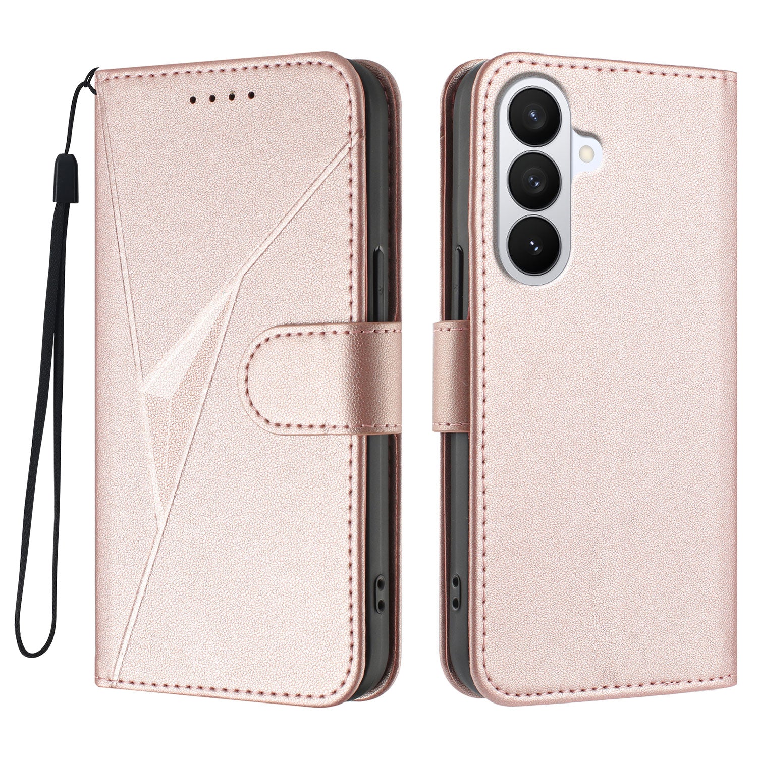 For Samsung Galaxy S26 Pro Case Triangle Imprint Leather Phone Cover with Lanyard