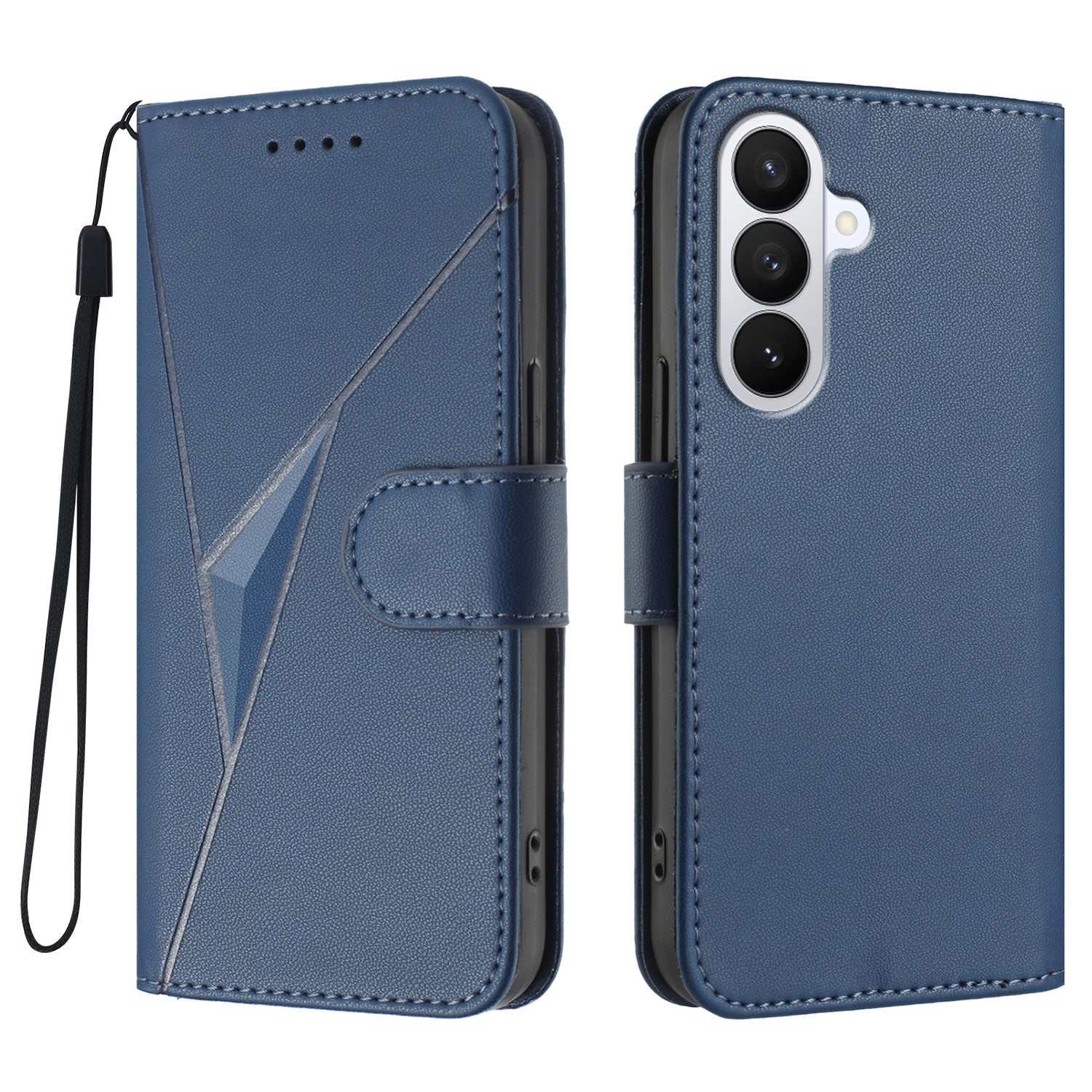 For Samsung Galaxy S26 Pro Case Triangle Imprint Leather Phone Cover with Lanyard