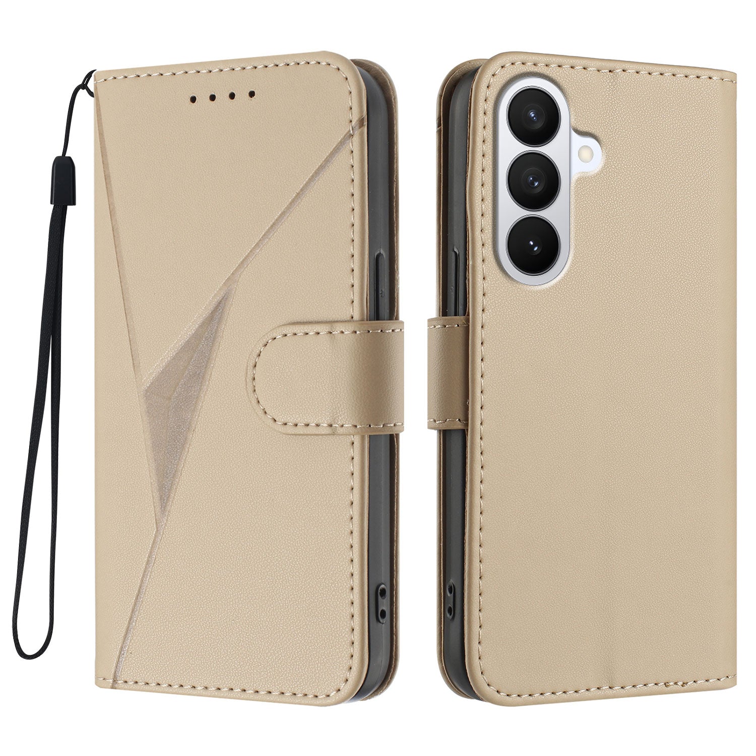 For Samsung Galaxy S26 Pro Case Triangle Imprint Leather Phone Cover with Lanyard