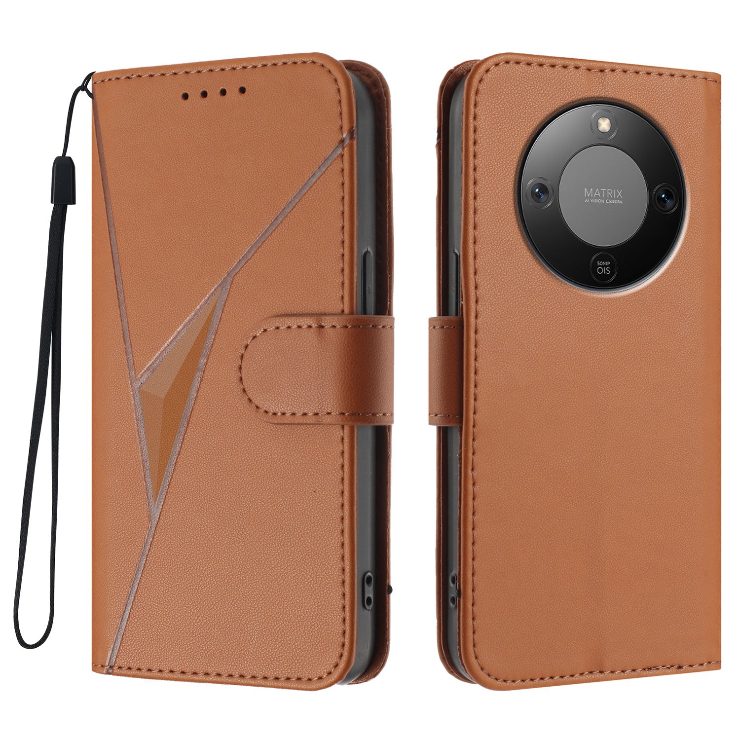 For Honor X9d 5G / Honor X70 5G Case Triangle Imprint Leather Phone Cover with Lanyard