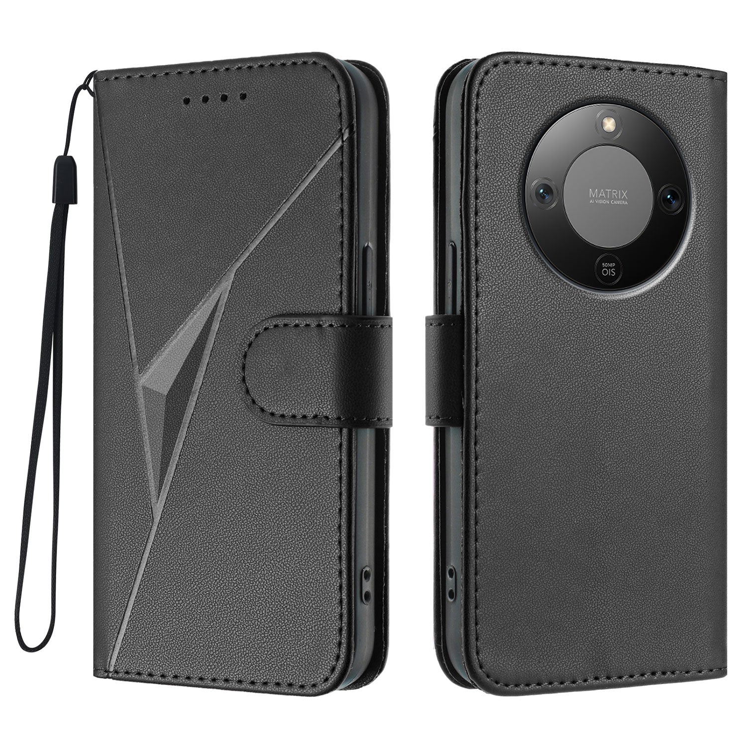 For Honor X9d 5G / Honor X70 5G Case Triangle Imprint Leather Phone Cover with Lanyard