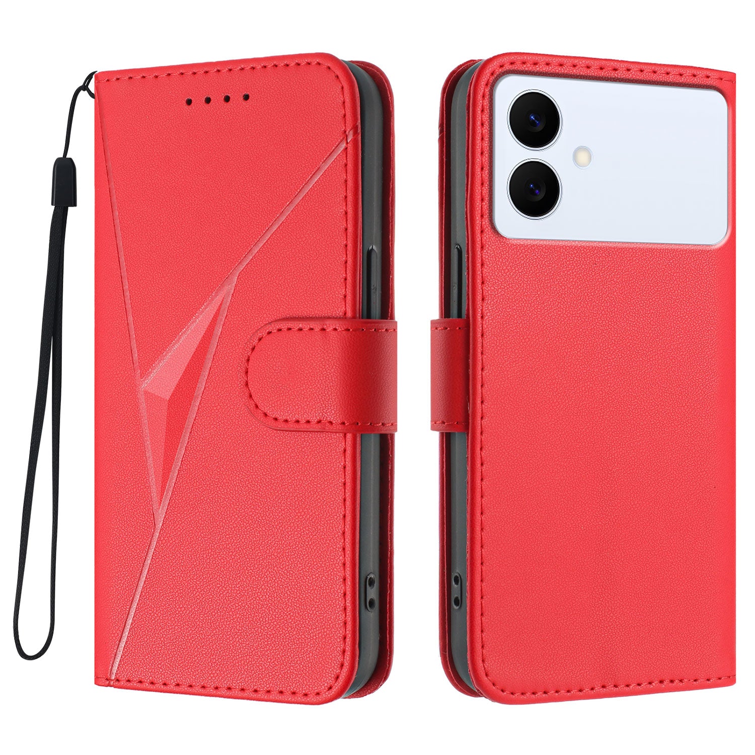 For Samsung Galaxy S26 Edge Case Triangle Imprint Leather Phone Cover with Lanyard