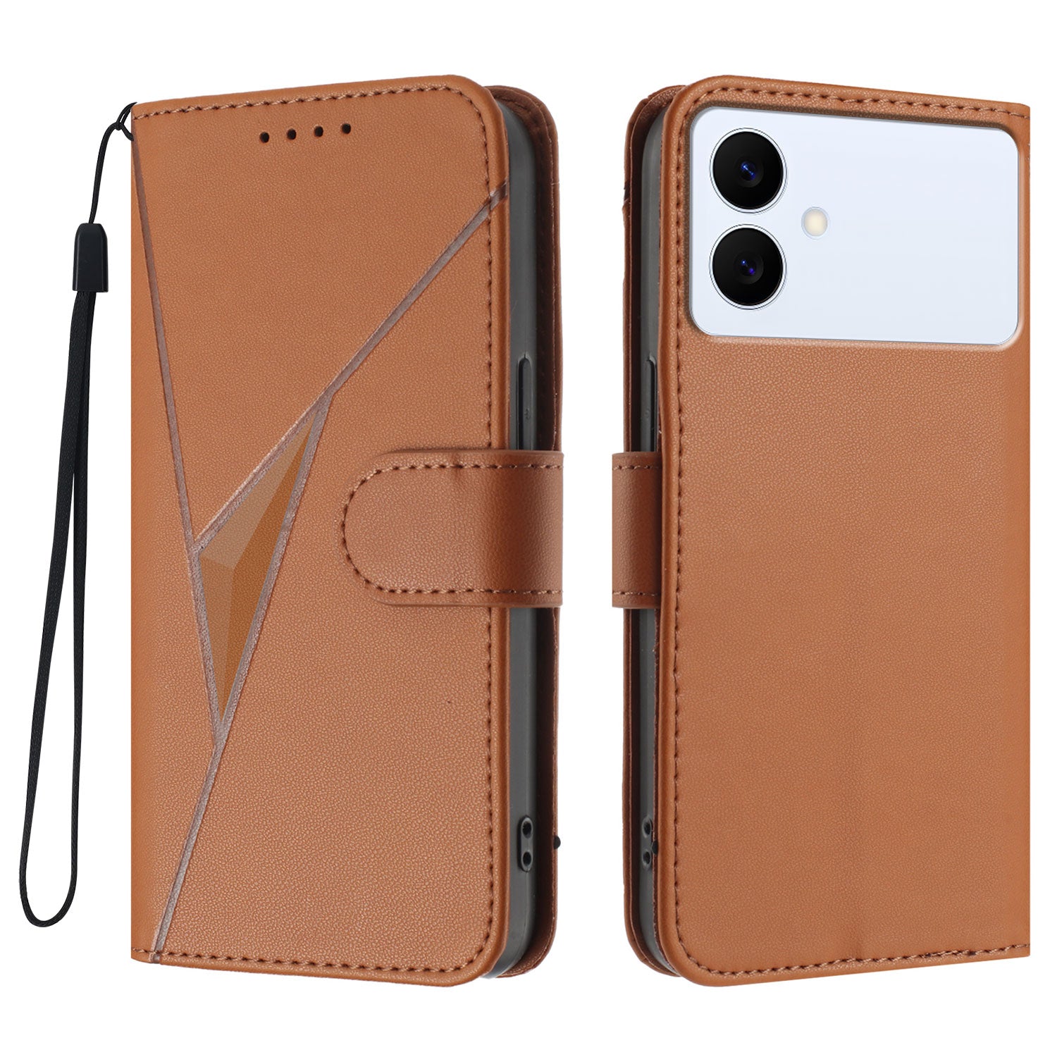 For Samsung Galaxy S26 Edge Case Triangle Imprint Leather Phone Cover with Lanyard