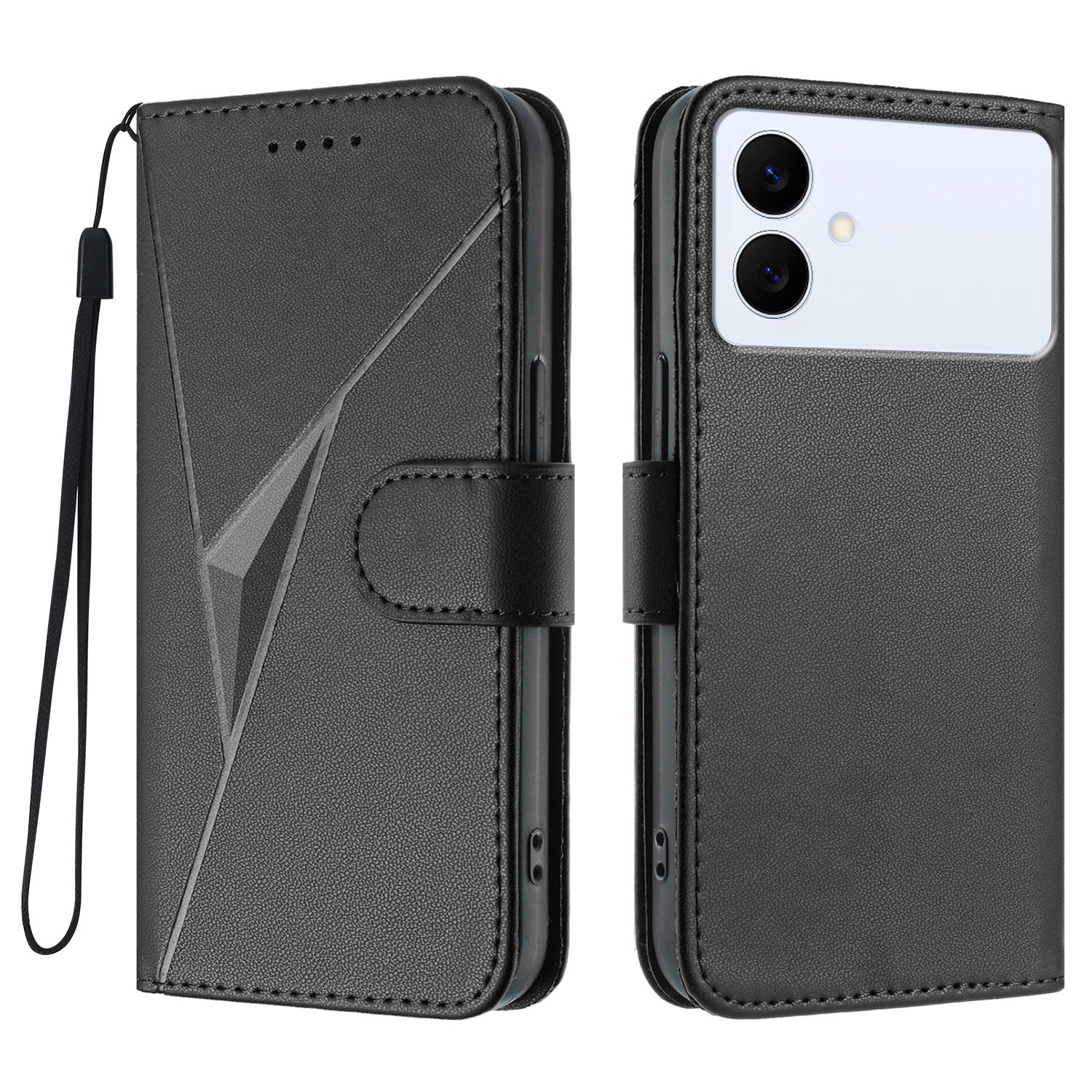 For Samsung Galaxy S26 Edge Case Triangle Imprint Leather Phone Cover with Lanyard