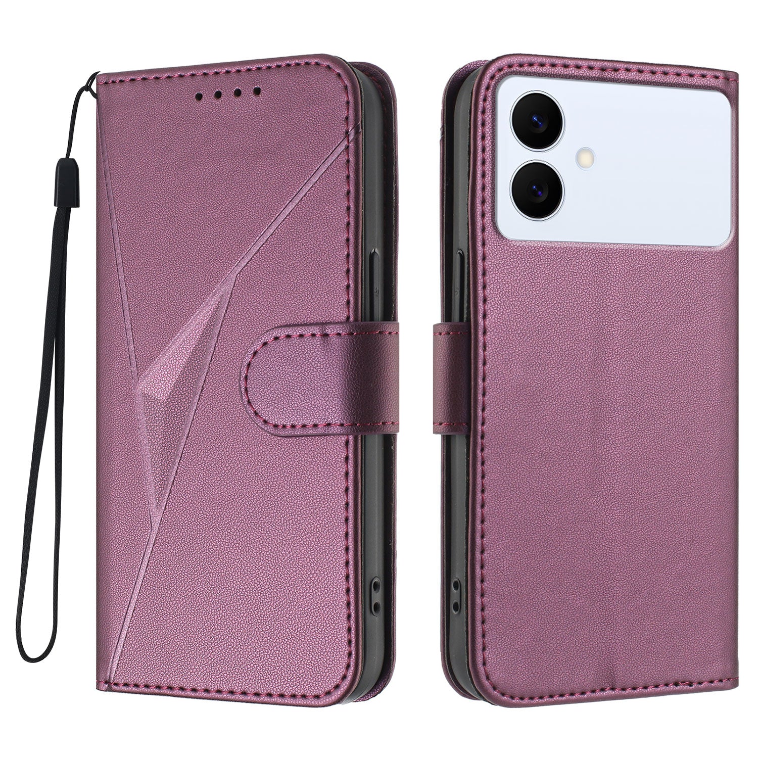 For Samsung Galaxy S26 Edge Case Triangle Imprint Leather Phone Cover with Lanyard