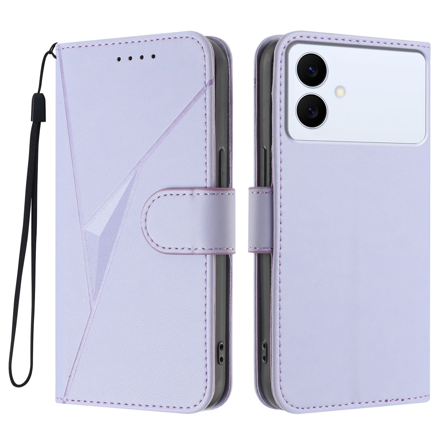 For Samsung Galaxy S26 Edge Case Triangle Imprint Leather Phone Cover with Lanyard