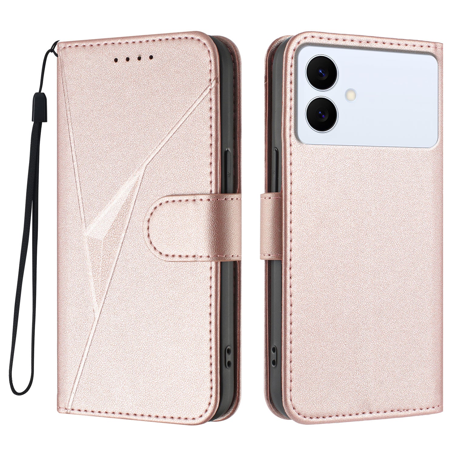 For Samsung Galaxy S26 Edge Case Triangle Imprint Leather Phone Cover with Lanyard