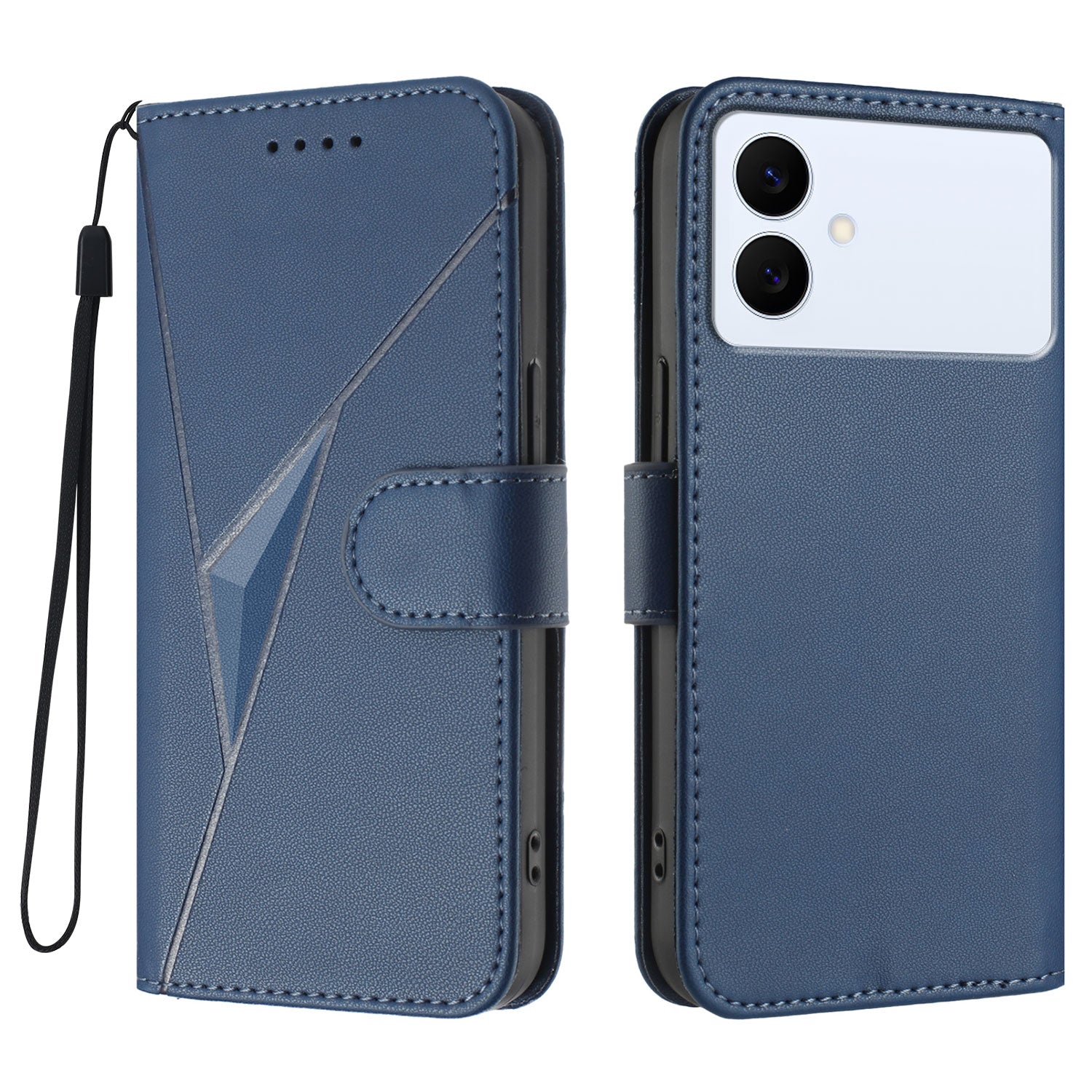 For Samsung Galaxy S26 Edge Case Triangle Imprint Leather Phone Cover with Lanyard