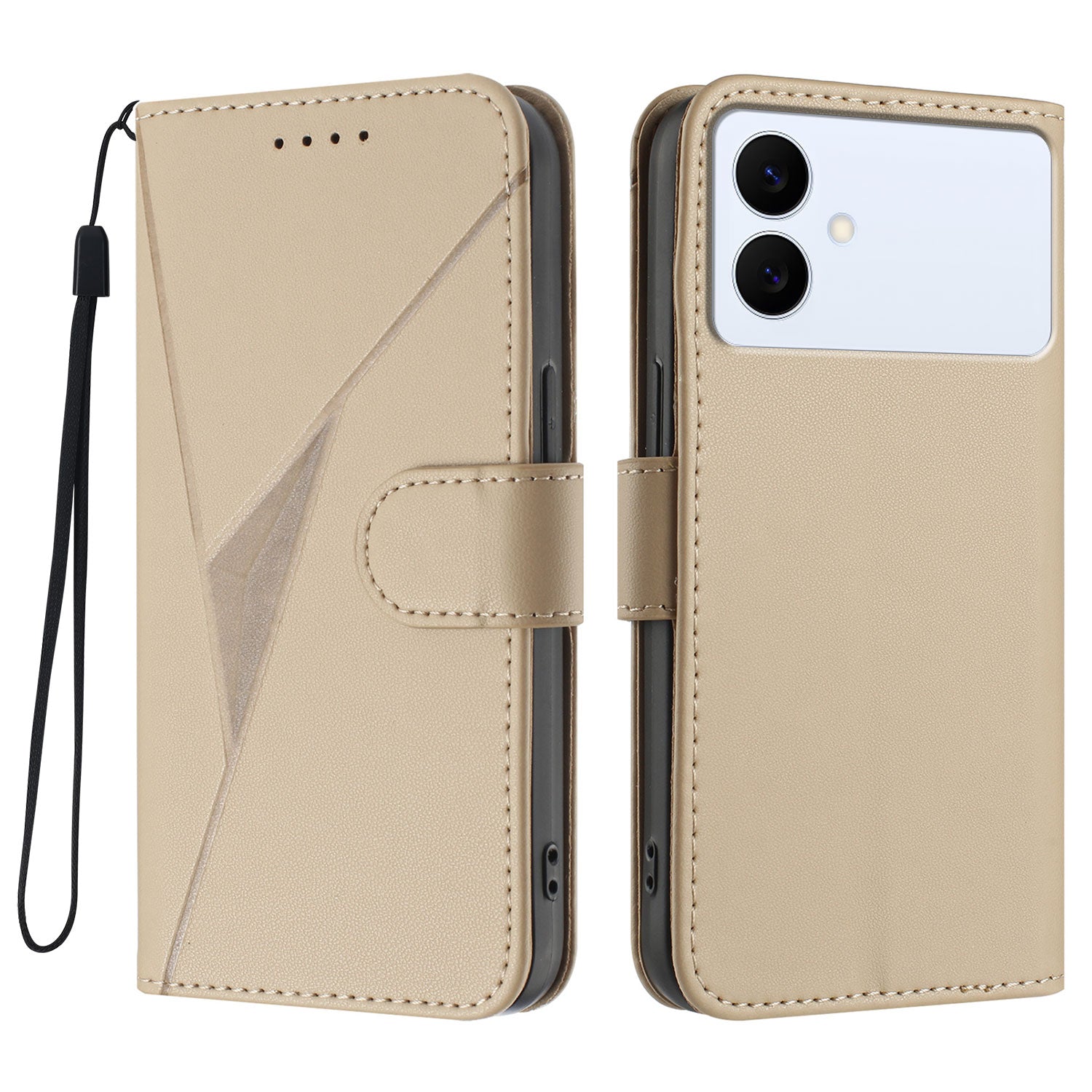 For Samsung Galaxy S26 Edge Case Triangle Imprint Leather Phone Cover with Lanyard