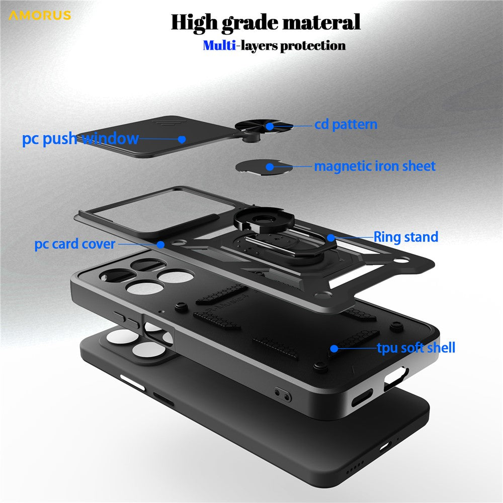 AMORUS Phone Case For Honor 400 Smart 5G  /  4G  /  X7d 4G  /  5G Kickstand PC + TPU Cover with Camera Lens Slider