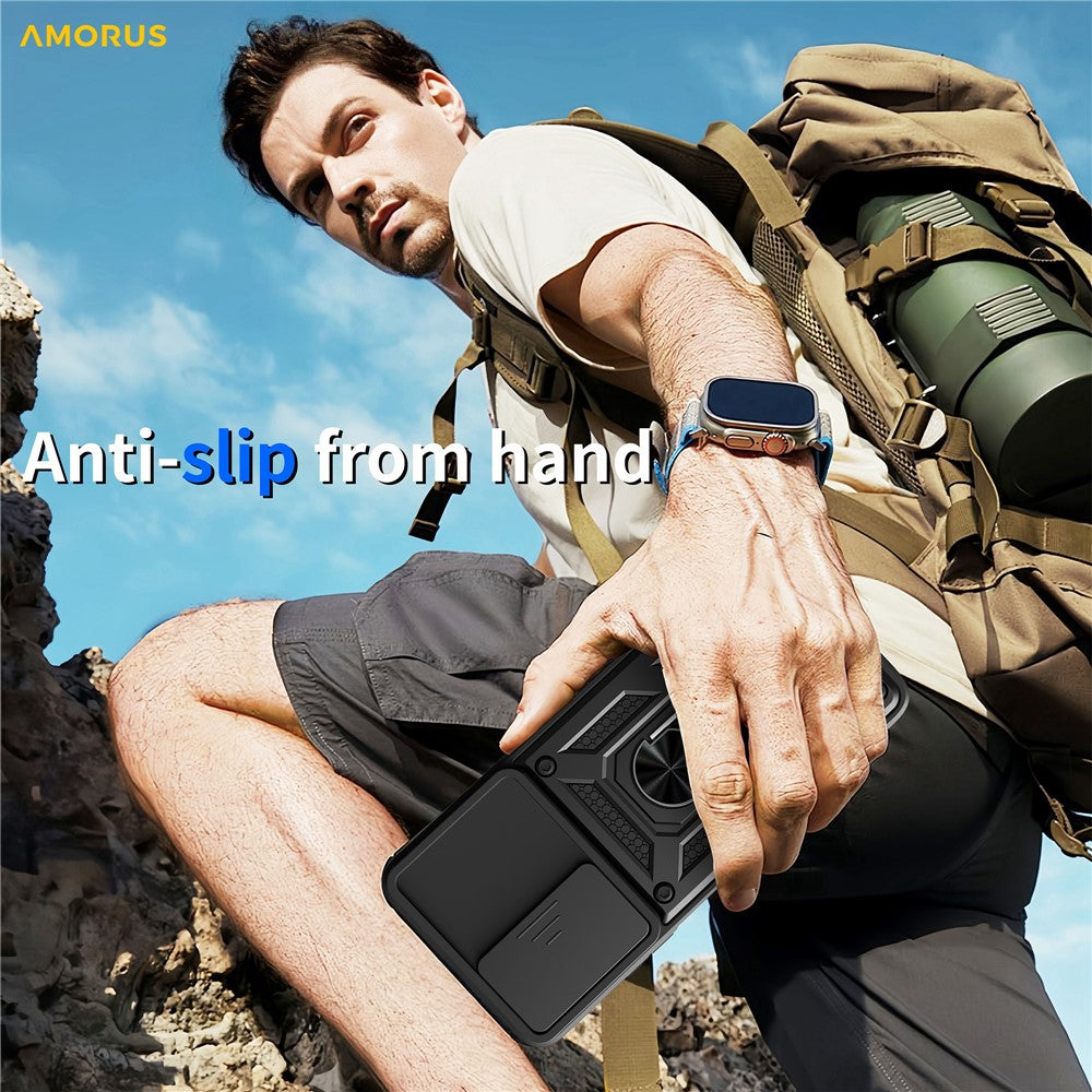 AMORUS For Motorola Moto G06 4G Case Kickstand PC + TPU Phone Cover with Camera Lens Slider