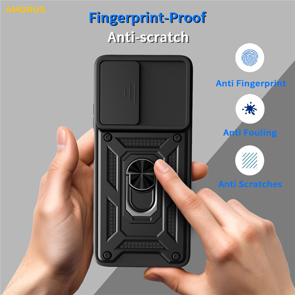 AMORUS For Motorola Moto G06 4G Case Kickstand PC + TPU Phone Cover with Camera Lens Slider