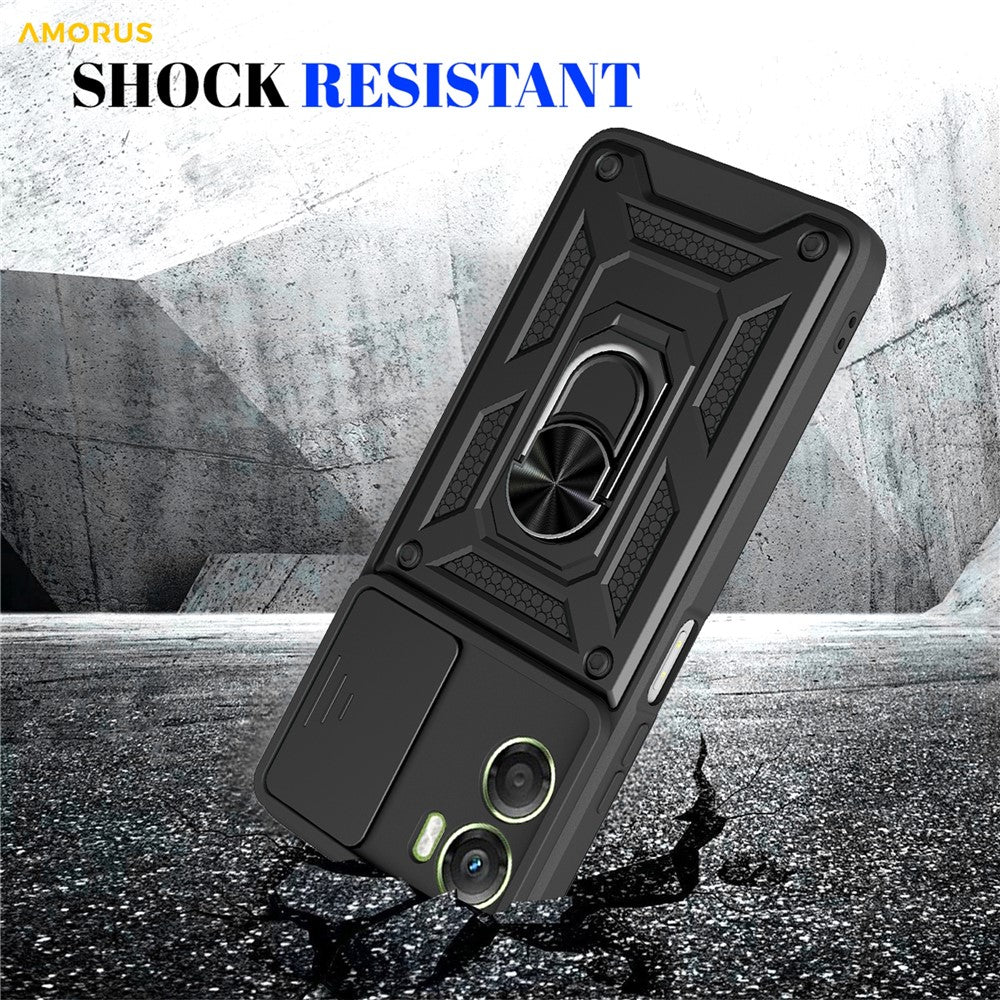 AMORUS For Motorola Moto G06 4G Case Kickstand PC + TPU Phone Cover with Camera Lens Slider
