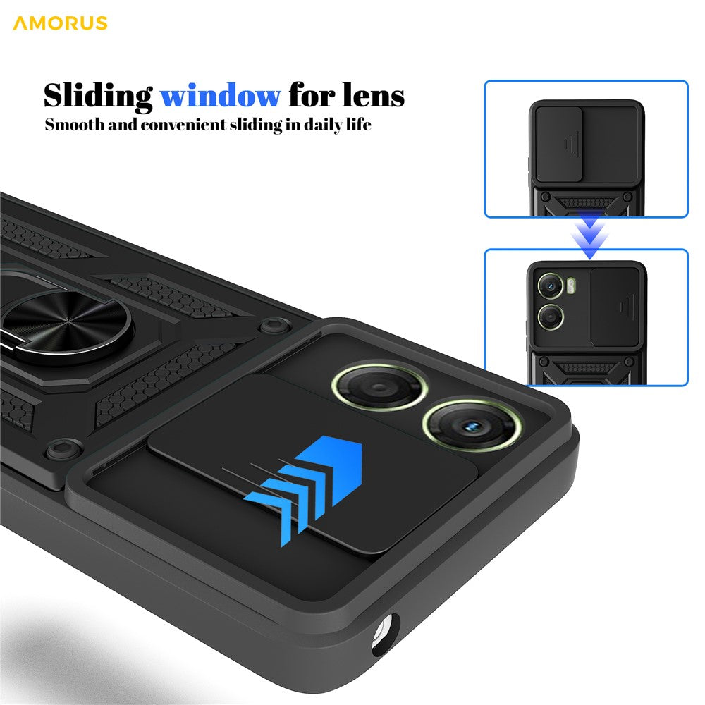 AMORUS For Motorola Moto G06 4G Case Kickstand PC + TPU Phone Cover with Camera Lens Slider