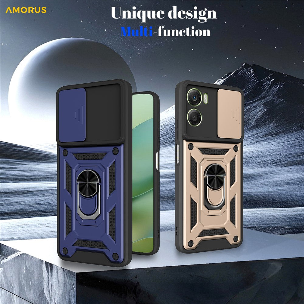 AMORUS For Motorola Moto G06 4G Case Kickstand PC + TPU Phone Cover with Camera Lens Slider