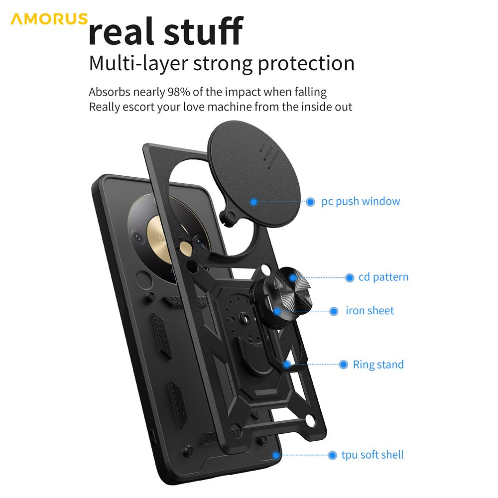 AMORUS For Honor X9d 5G  /  X70 5G Case Kickstand PC + TPU Phone Cover with Camera Lens Slider