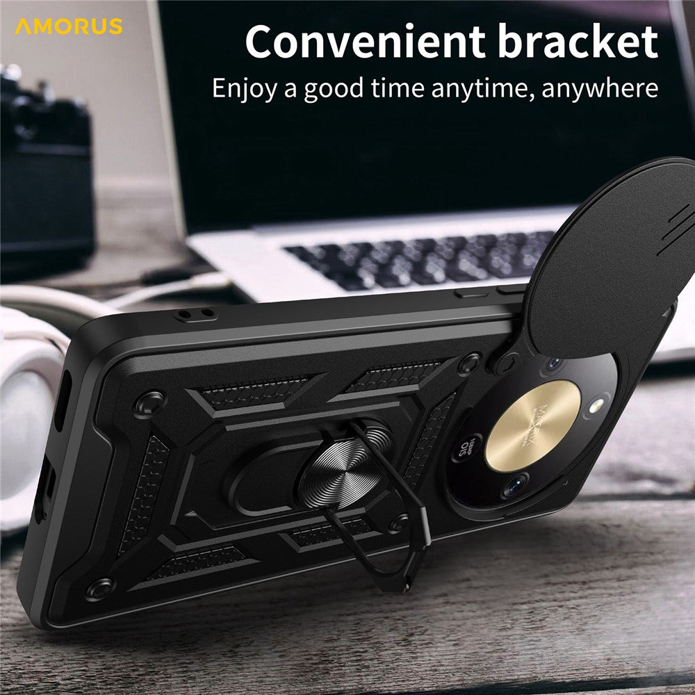AMORUS For Honor X9d 5G  /  X70 5G Case Kickstand PC + TPU Phone Cover with Camera Lens Slider