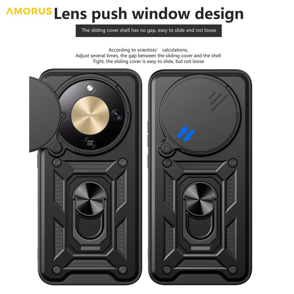 AMORUS For Honor X9d 5G  /  X70 5G Case Kickstand PC + TPU Phone Cover with Camera Lens Slider