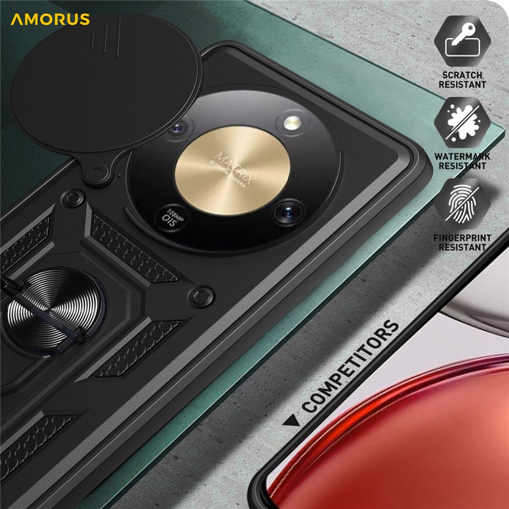 AMORUS For Honor X9d 5G  /  X70 5G Case Kickstand PC + TPU Phone Cover with Camera Lens Slider