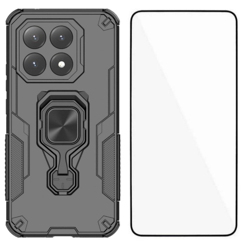 For Xiaomi 15T Phone Case WANLONFENG PC TPU Back Cover Kickstand with Tempered Glass