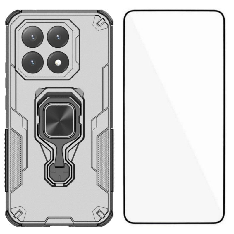 For Xiaomi 15T Phone Case WANLONFENG PC TPU Back Cover Kickstand with Tempered Glass