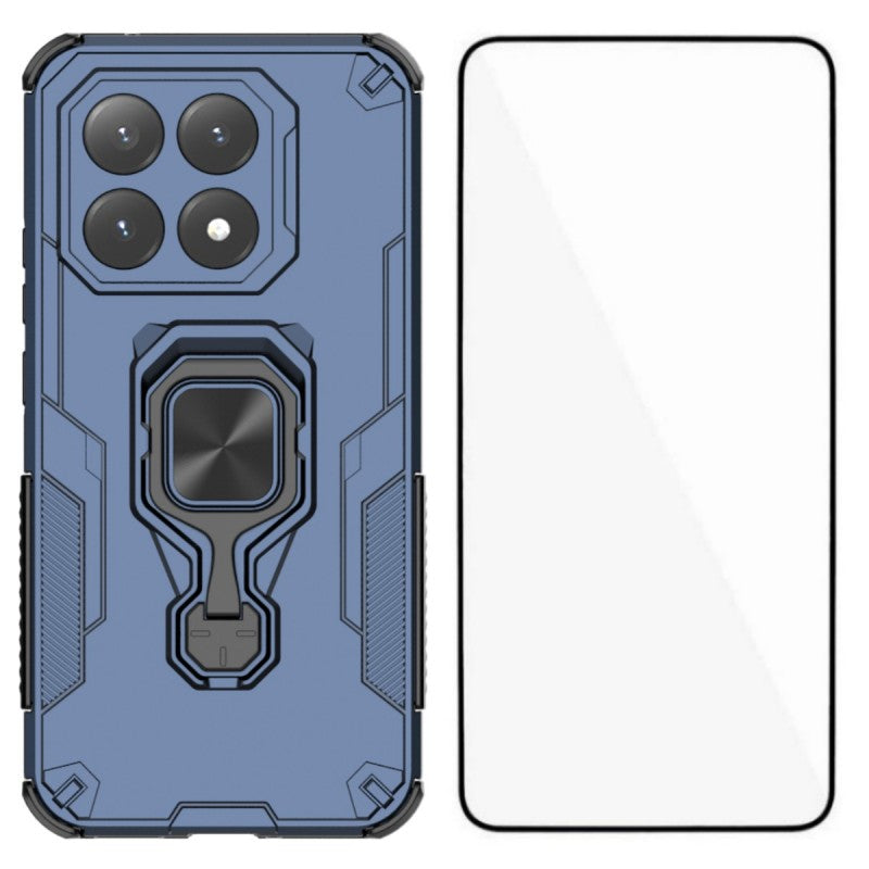 For Xiaomi 15T Phone Case WANLONFENG PC TPU Back Cover Kickstand with Tempered Glass