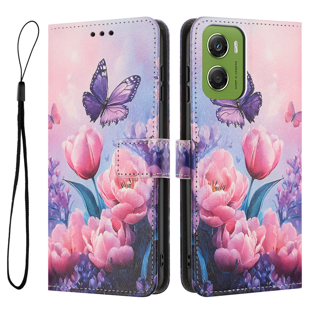 For Motorola Moto G06 Power 4G / Motorola Moto G06 4G Wallet Case Pattern Printing PU Leather Phone Cover with Lanyard