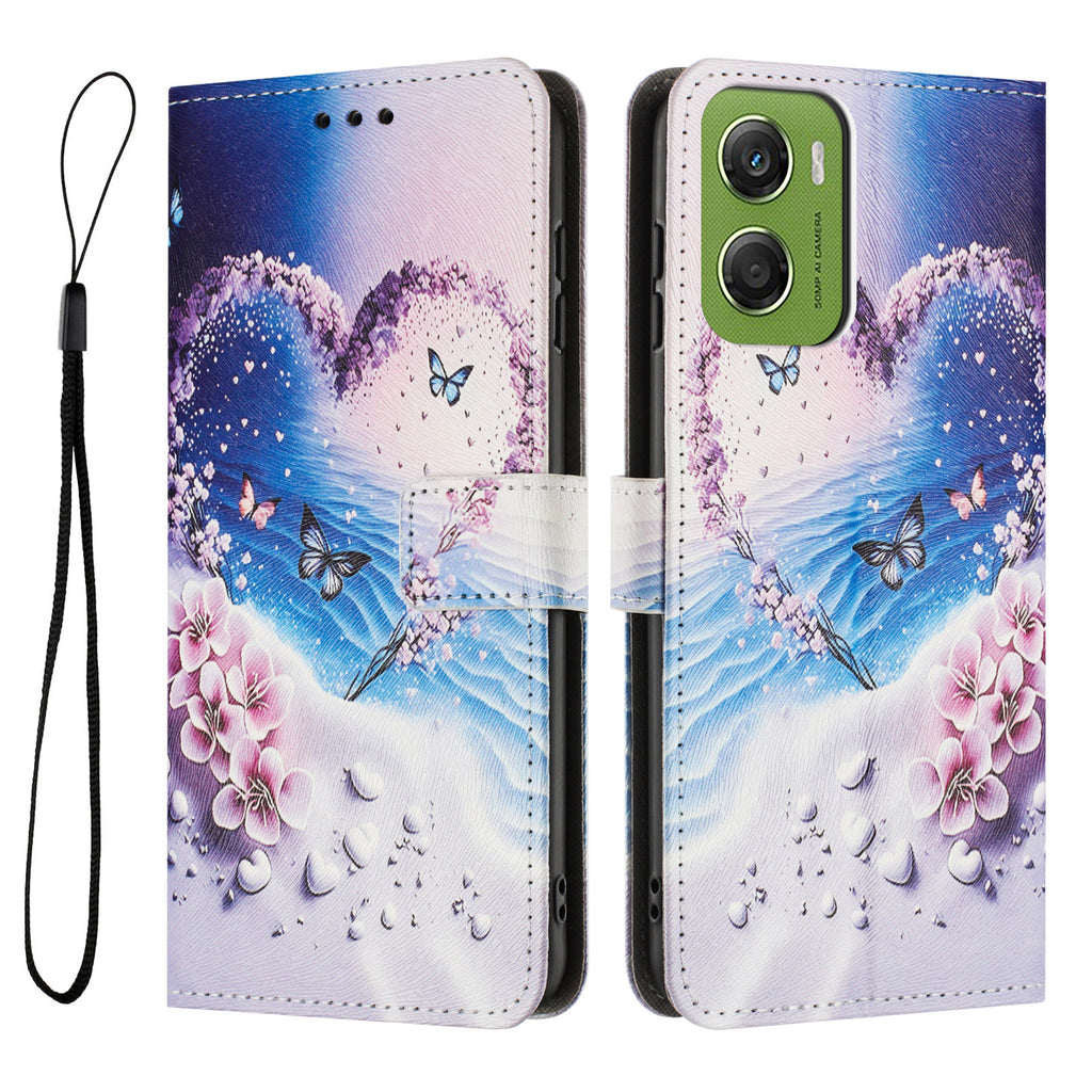 For Motorola Moto G06 Power 4G / Motorola Moto G06 4G Wallet Case Pattern Printing PU Leather Phone Cover with Lanyard