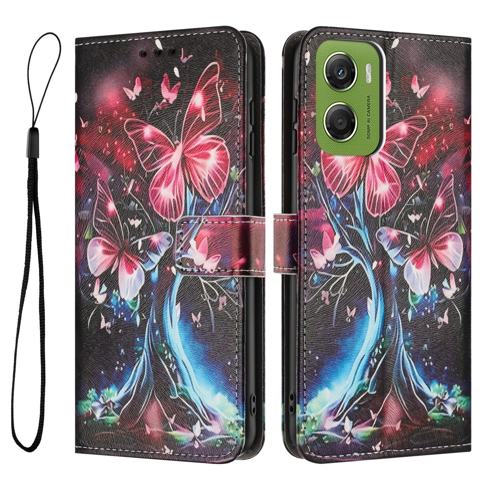 For Motorola Moto G06 Power 4G / Motorola Moto G06 4G Wallet Case Pattern Printing PU Leather Phone Cover with Lanyard