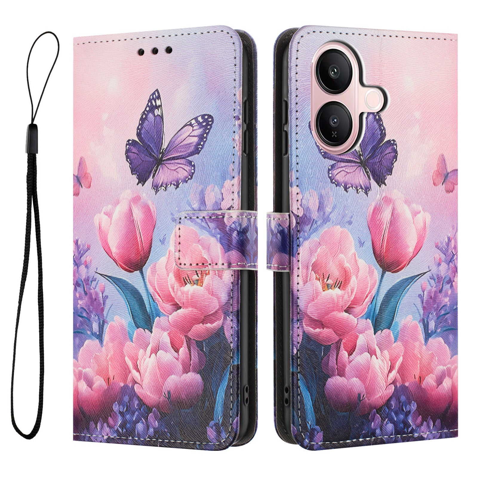 For vivo V60 Lite 4G / vivo V60 Lite 5G Wallet Case Pattern Printing PU Leather Phone Cover with Lanyard