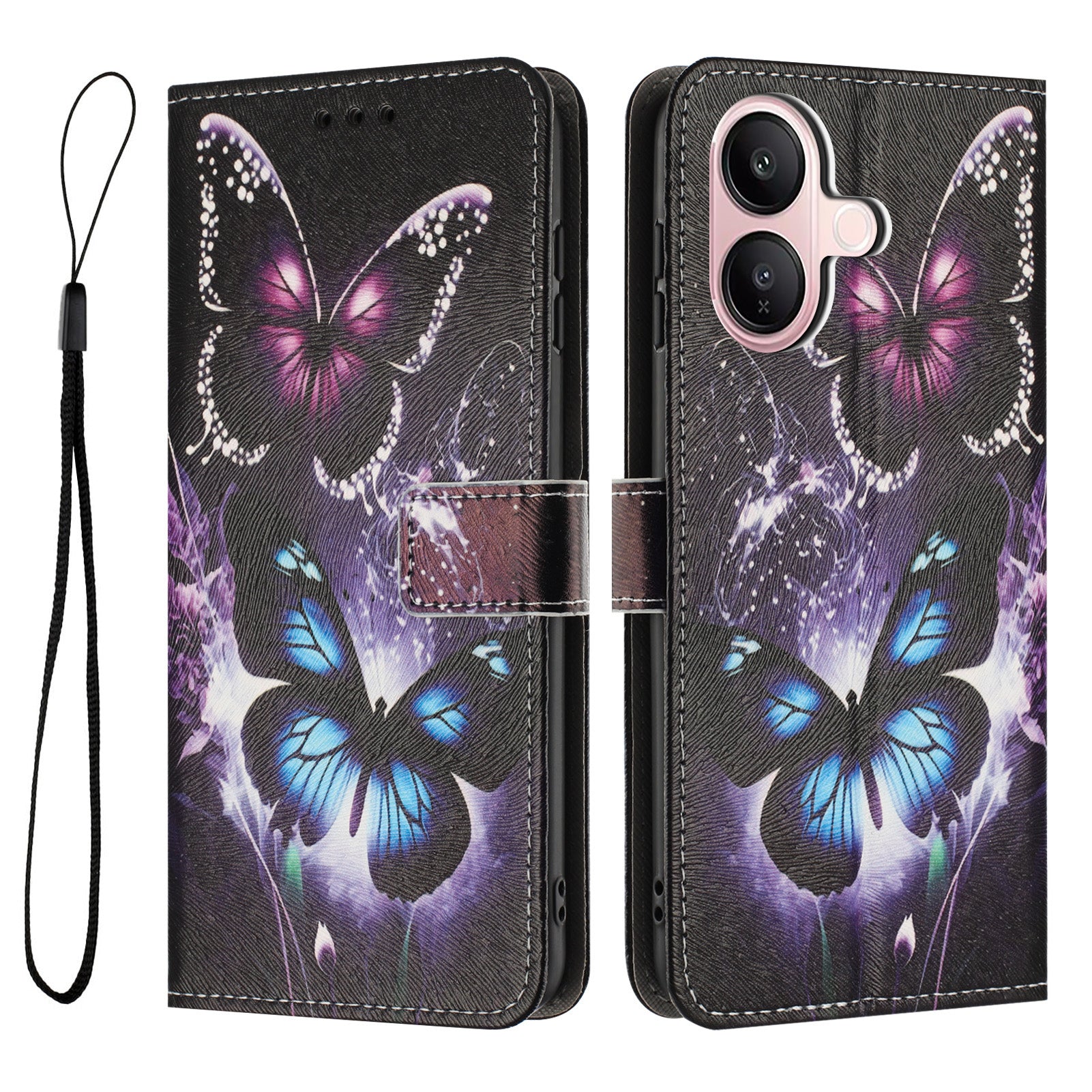 For vivo V60 Lite 4G / vivo V60 Lite 5G Wallet Case Pattern Printing PU Leather Phone Cover with Lanyard